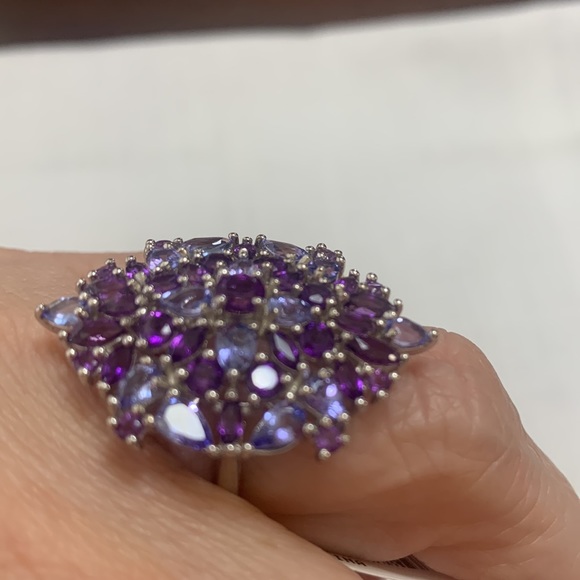 NWT JTV 2.49CTW MARQUISE & ROUND AMETHYST W/2.14CTW PEAR SHAPE TANZANITE RING - Picture 2 of 5